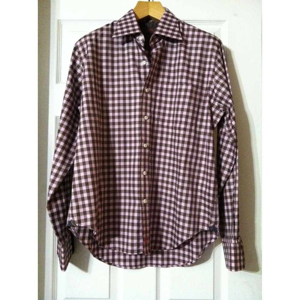 TREVERO MENS NEW BROWN/PINK 100%COTTON PLAID LONG SLEEVE CASUAL SHIRT SIZE:L